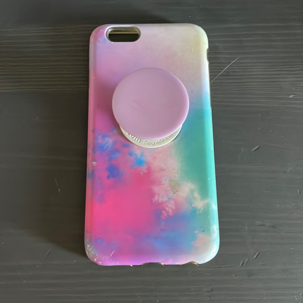 Rainbow cloud iPhone 6 case with purple pop socket